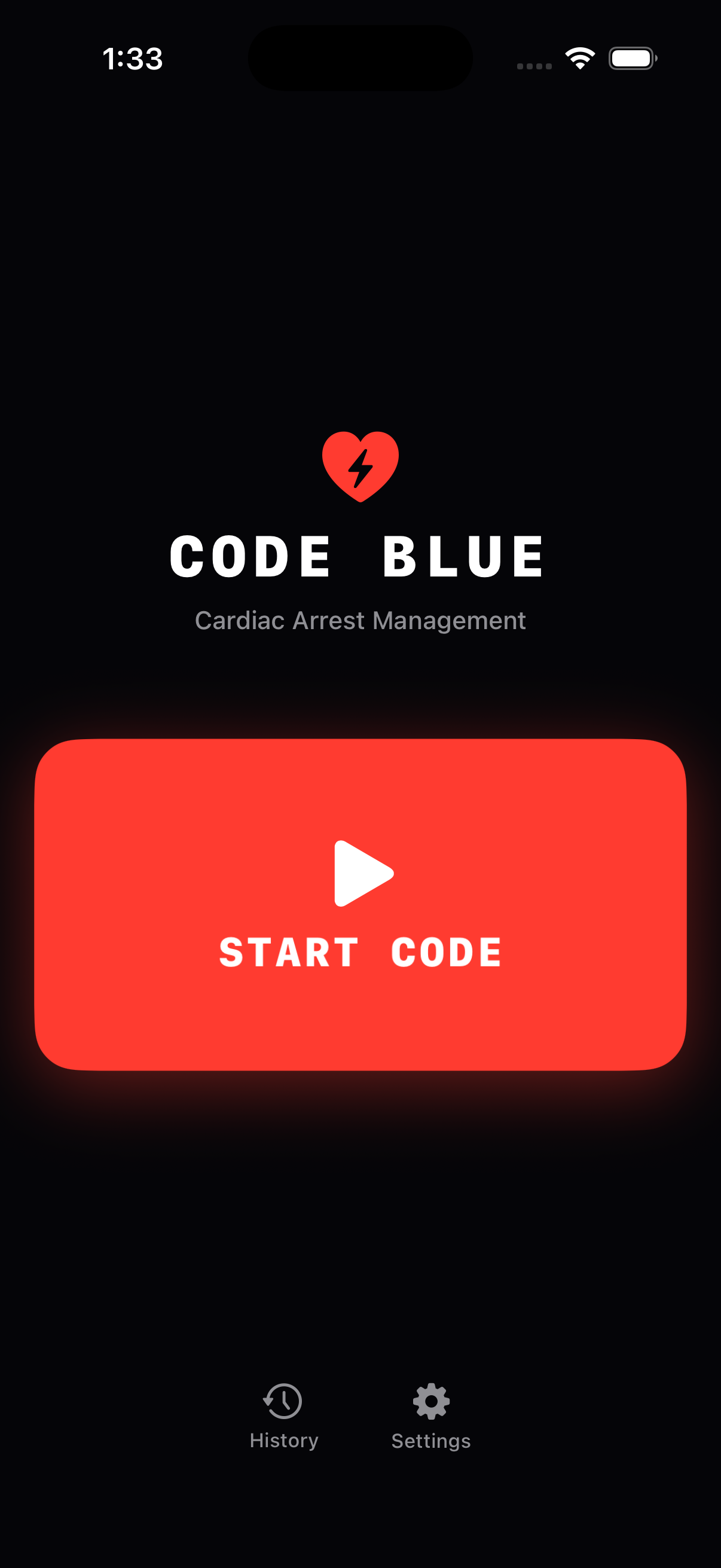Code Blue PRO - Start Code Screen